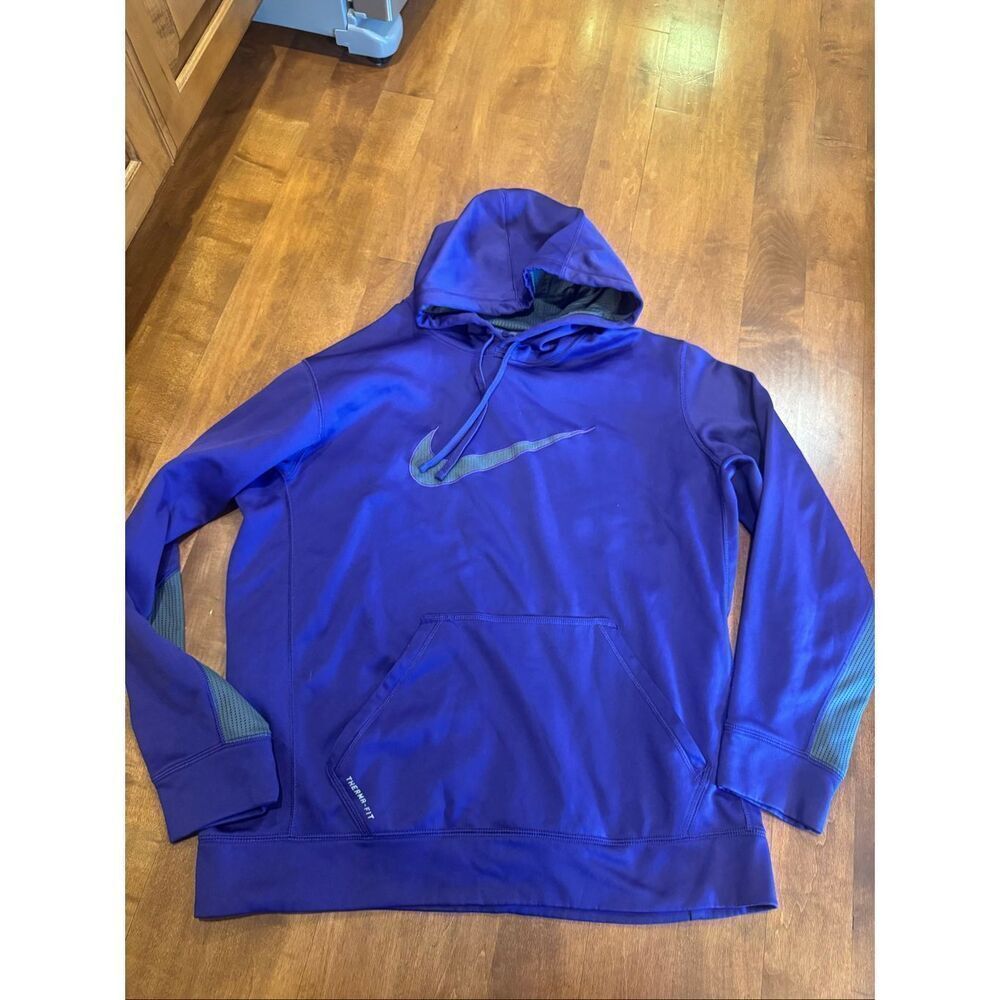 Nike Therma Fit Hoodie Mens Large Purple Pullover Swoosh Athletic Training Sweat